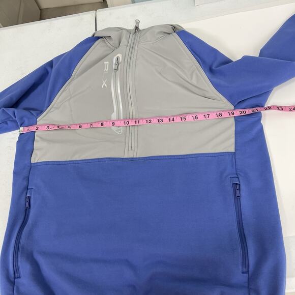 RLX Ralph Lauren Pullover Golf Quarter Zip Jacket Men M Hooded GrayBlue Moisture - Picture 7 of 12